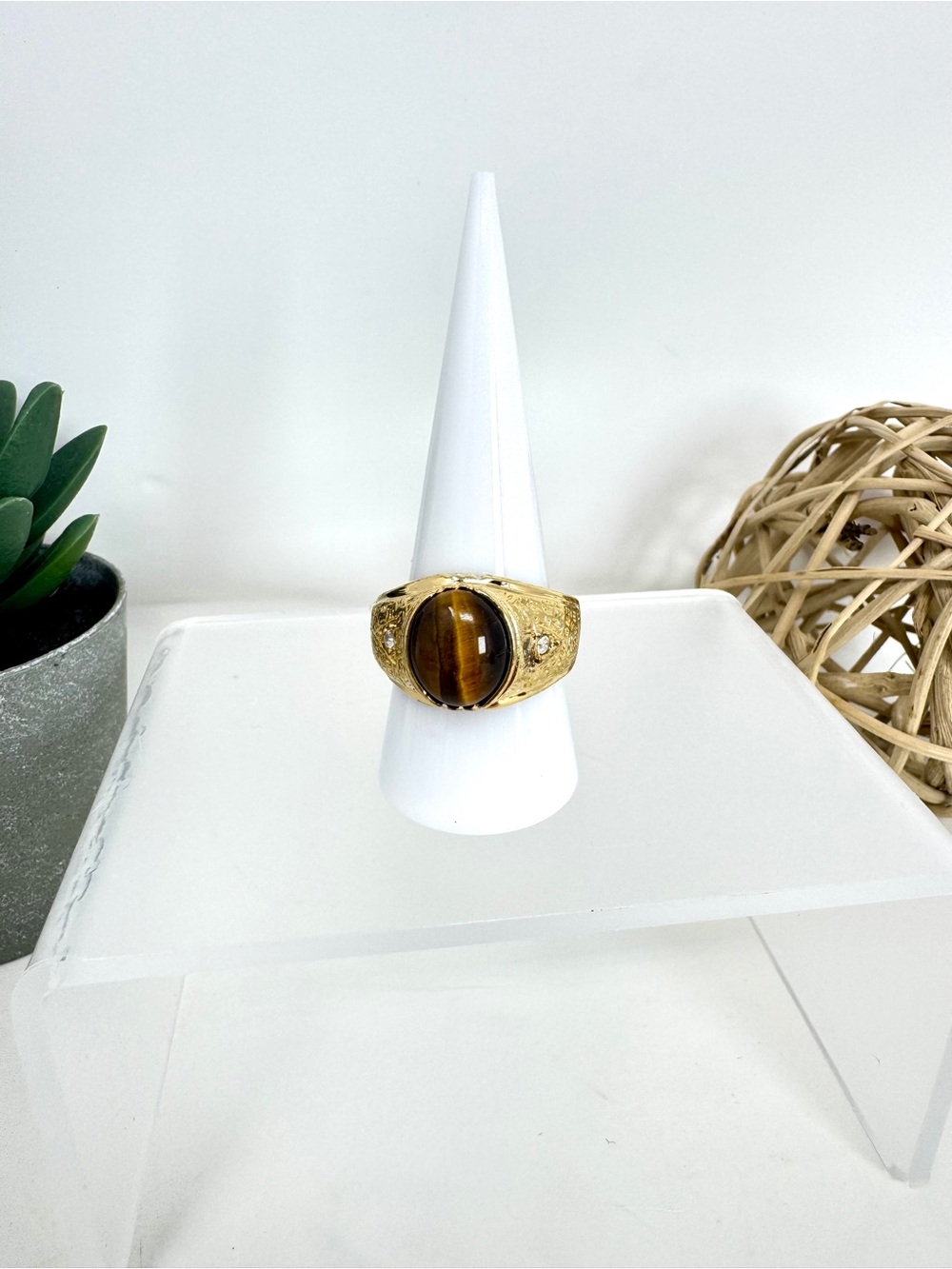 Vintage 18K HGE Tiger's Eye Men's Statement Ring – NWT